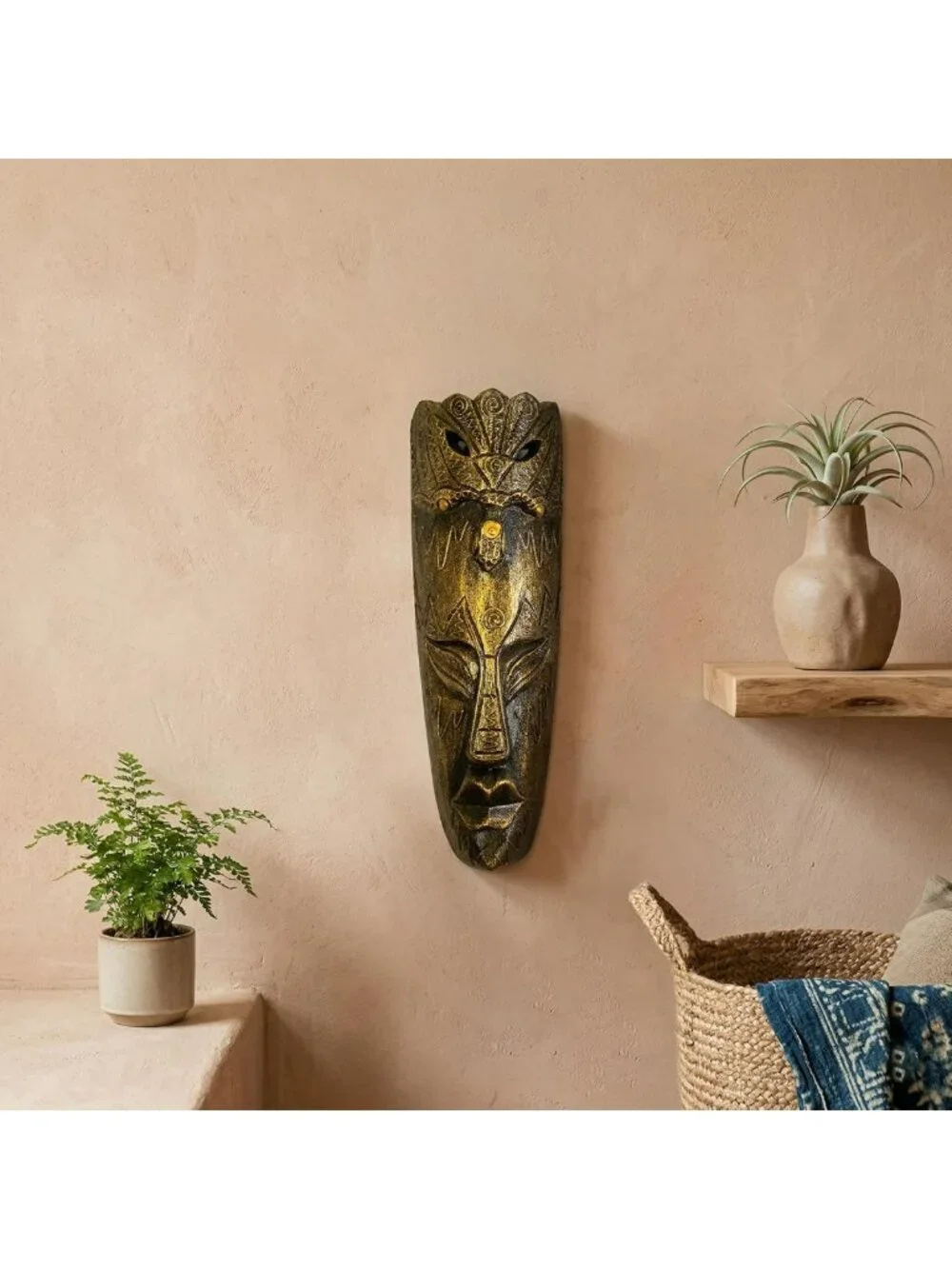 Handmade Wooden Peacock Wall Mask Sculpture, 20